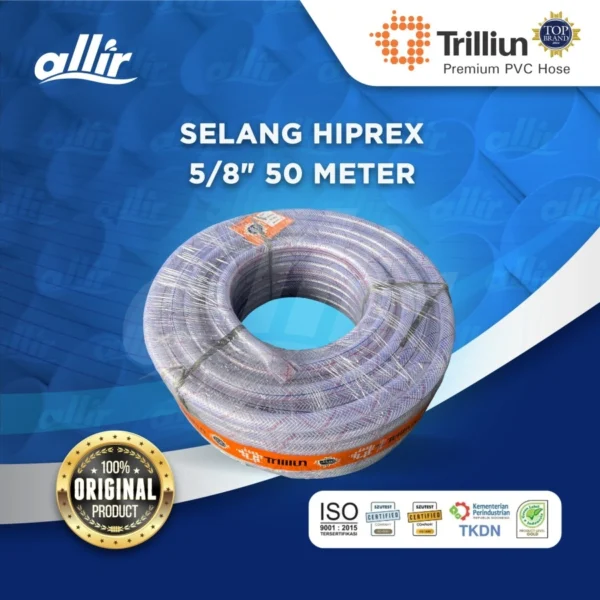 Selang Air Trilliun Hiprex 5/8" 50M, Transparan, Fleksibel & Kuat