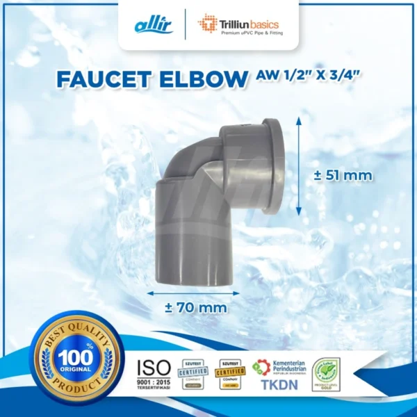 Fitting uPVC Trilliun Pureflo Faucet Elbow AW 1/2" x 3/4" Anti Korosi & Non-Toxic - Image 2
