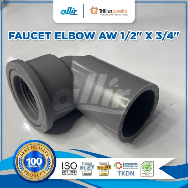 Fitting uPVC Trilliun Pureflo Faucet Elbow AW 1/2" x 3/4" Anti Korosi & Non-Toxic - Image 4